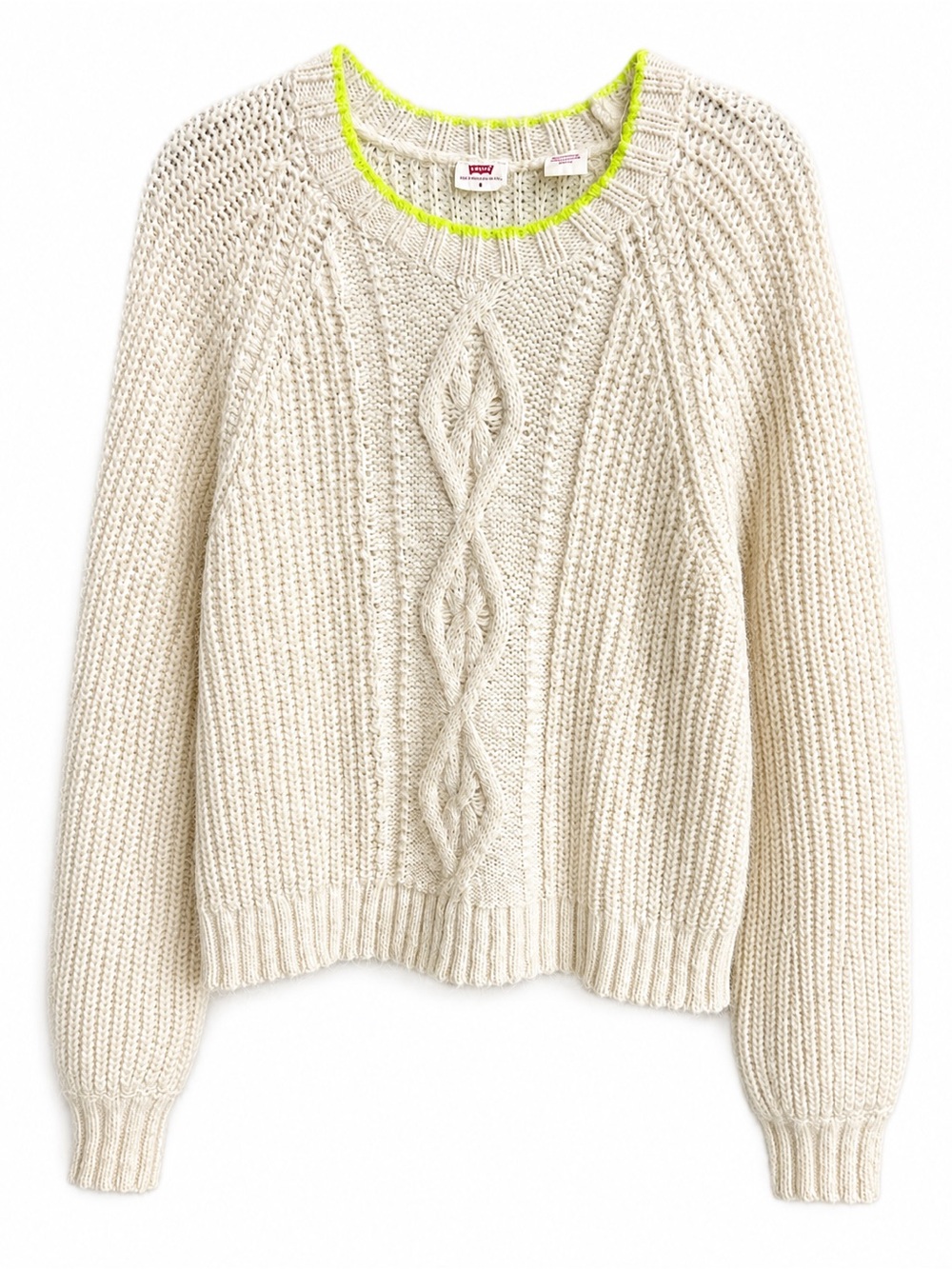 Levi’s Women’s Cable Knit Sweater Size S Cream Neon Trim